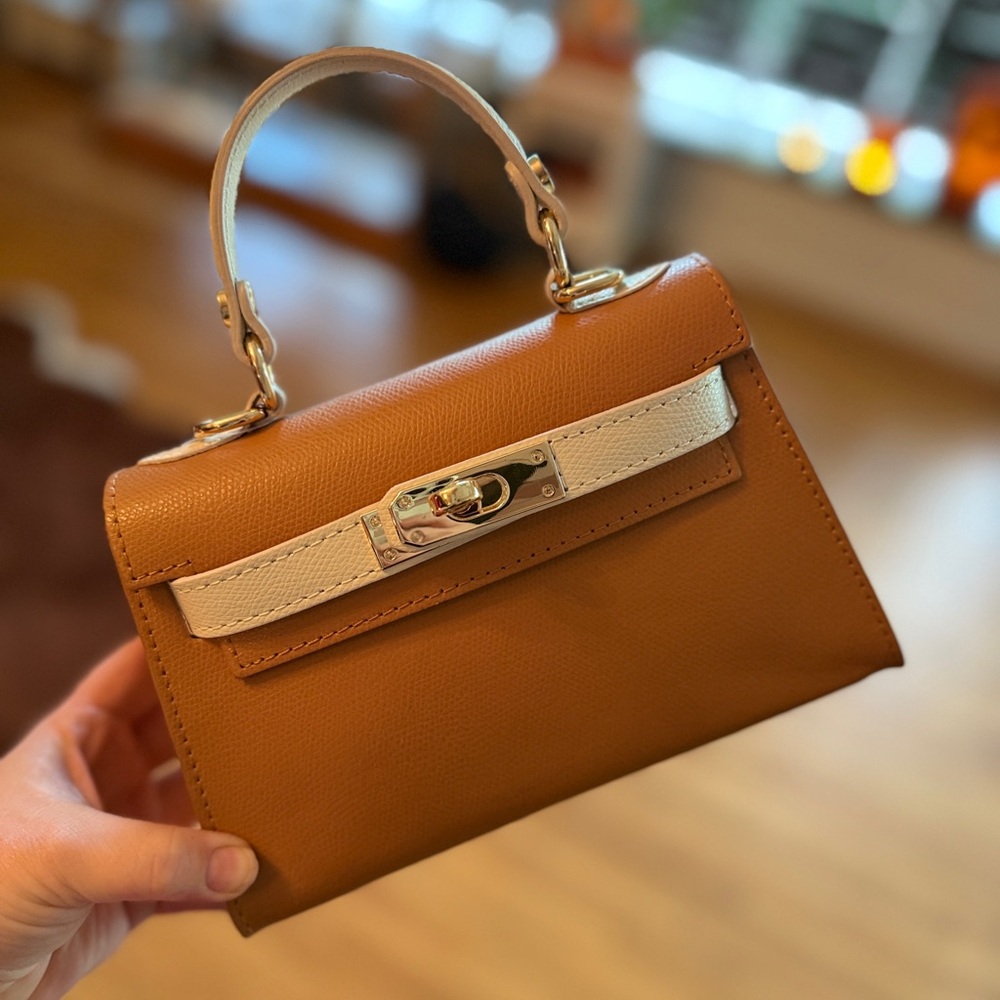 Mini leather Tan and Cream Handbag